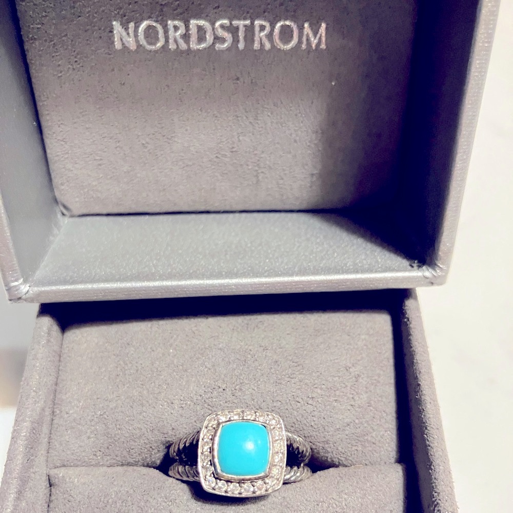 David Yurman Petite Turquoise Ring in Sterling Silver & Pavé Diamonds - Picture 7 of 7